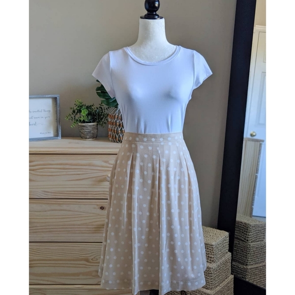 Ann Taylor Gold & White Polka Dot Mid Length Skirt - Picture 1 of 1
